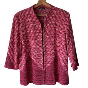 Misook Sz Lg Cardigan Pink Geometric Pattern 3/4 Sleeve One Hook & Bar Closure